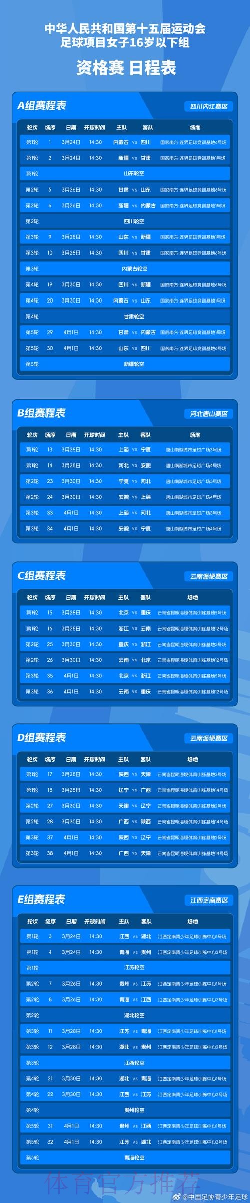 十五运足球4个组别决赛阶段比赛分组出炉  各路劲旅争夺桂冠